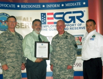 From left: Assistant Adjutant General for Air and Commander of the New Mexico Air National Guard Colonel Steven J. VerHelst; Franco; New Mexico Army National Guard Chief of Staff Colonel Timothy Paul; and Eddy County, N.M., ESGR Chairman Tony Renteria. The National ESGR seeks to develop and promote a culture in which all American employers support and value the military service of their employees. From left: Assistant Adjutant General for Air and Commander of the New Mexico Air National Guard Colonel Steven J. VerHelst; Franco; New Mexico Army National Guard Chief of Staff Colonel Timothy Paul; and Eddy County, N.M., ESGR Chairman Tony Renteria. The National ESGR seeks to develop and promote a culture in which all American employers support and value the military service of their employees.