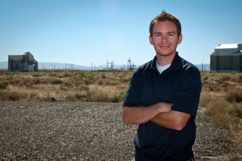 Cameron Salony, who will begin one-year Fellowship in Japan this summer, stands near Hanfordâs D and DR Reactors. Cameron Salony, who will begin one-year Fellowship in Japan this summer, stands near Hanfordâs D and DR Reactors.