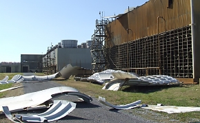 A cooling tower adjacent to a process building sustained damage when a tornado struck the Paducah Gaseous Diffusion Plant site Nov. 17. A cooling tower adjacent to a process building sustained damage when a tornado struck the Paducah Gaseous Diffusion Plant site Nov. 17.