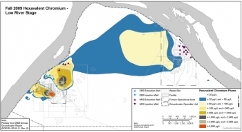This graphic shows the area, or plume, of chromium contamination in groundwater near Hanfordâs D, DR, and H reactors in 2009. This graphic shows the area, or plume, of chromium contamination in groundwater near Hanfordâs D, DR, and H reactors in 2009.