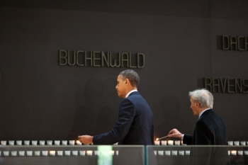 President Barack Obama and Nobel Peace Prize laureate and Holocaust survivor Elie Wiesel light candles in the Hall of Remembrance during a tour of the U.S. Holocaust Memorial Museum in Washington, D.C., April 23, 2012. (Official White House Photo by Pete Souza) President Barack Obama and Nobel Peace Prize laureate and Holocaust survivor Elie Wiesel light candles in the Hall of Remembrance during a tour of the U.S. Holocaust Memorial Museum in Washington, D.C., April 23, 2012. (Official White House Photo by Pete Souza)