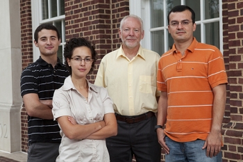 Pictured left to right: University of Delaware students Joseph Camp and Nicole Suto; Keith Goossen, director of the Industrial Assessment Center; and Cesar Duarte, University of Delaware grad student. | Image courtesy of UD. Pictured left to right: University of Delaware students Joseph Camp and Nicole Suto; Keith Goossen, director of the Industrial Assessment Center; and Cesar Duarte, University of Delaware grad student. | Image courtesy of UD.