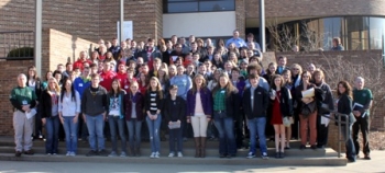Coaches, students and volunteers paused for a group photo outside Clark Memorial Library before the Science Bowl competition began. More than 100 students from 13 area high schools converged on the campus of Shawnee State University in Portsmouth for the inaugural event hosted by DOE. Coaches, students and volunteers paused for a group photo outside Clark Memorial Library before the Science Bowl competition began. More than 100 students from 13 area high schools converged on the campus of Shawnee State University in Portsmouth for the inaugural event hosted by DOE.