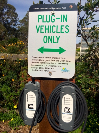 DOE's Clean Cities is collaborating with the National Parks Service to install plug-in electric vehicle chargers in a number of parks. Â These chargers in <a href="http://www1.eere.energy.gov/cleancities/national_parks.html#golden" target="_blank">Golden Gate National Recreation Area</a> are available for the public to use, allowing more visitors to drive all-electric vehicles to the park. Â The park installed five electric vehicle chargers in partnership with the San Francisco Clean Cities coalition. DOE's Clean Cities is collaborating with the National Parks Service to install plug-in electric vehicle chargers in a number of parks. Â These chargers in <a href="http://www1.eere.energy.gov/cleancities/national_parks.html#golden" target="_blank">Golden Gate National Recreation Area</a> are available for the public to use, allowing more visitors to drive all-electric vehicles to the park. Â The park installed five electric vehicle chargers in partnership with the San Francisco Clean Cities coalition.