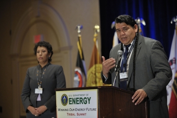 Nez Perce Chairman offers opening prayer at the Indian Energy Tribal Summit. | Courtesy of the Department of Energy Nez Perce Chairman offers opening prayer at the Indian Energy Tribal Summit. | Courtesy of the Department of Energy