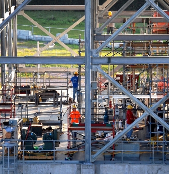 A process vessel ventilation system is being installed in a facility that houses two tanks that will process decontaminated salt solution at the Saltstone Production Facility. A process vessel ventilation system is being installed in a facility that houses two tanks that will process decontaminated salt solution at the Saltstone Production Facility.