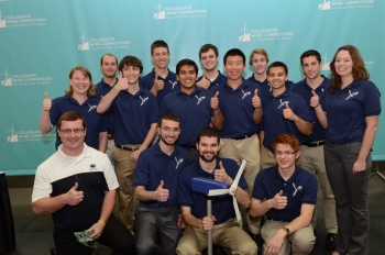 Pennsylvania State University was crowned the winner of the Energy Department's inaugural Collegiate Wind Competition. The team designed a small-scale wind turbine that can be easily deployed to provide power in emergency and/or remote power situations. Pennsylvania State University was crowned the winner of the Energy Department's inaugural Collegiate Wind Competition. The team designed a small-scale wind turbine that can be easily deployed to provide power in emergency and/or remote power situations.