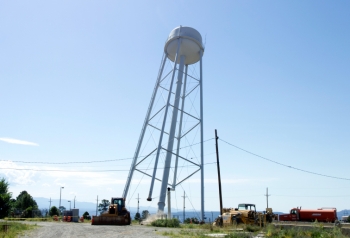 The East Water Tower falls. The East Water Tower falls.