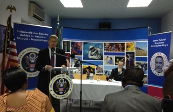 Deputy Secretary Poneman speaks to government officials, energy industry leaders and engineering students at the American Cultural Center in Maputo, Mozambique. | Photo courtesy of the Energy Department. Deputy Secretary Poneman speaks to government officials, energy industry leaders and engineering students at the American Cultural Center in Maputo, Mozambique. | Photo courtesy of the Energy Department.