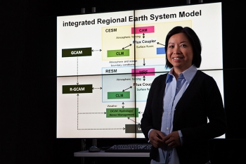 Dr. Ruby Leung, Pacific Northwest National Laboratory, builds accurate, intricate computer models that allow researchers and stakeholders to understand the interplay between Earth, water, clouds, and atmosphere. Dr. Ruby Leung, Pacific Northwest National Laboratory, builds accurate, intricate computer models that allow researchers and stakeholders to understand the interplay between Earth, water, clouds, and atmosphere.