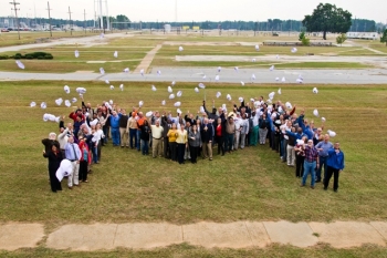 Employees of the Savannah River Site's M Area Operable Unit (MAOU) gather at the completed site. Employees of the Savannah River Site's M Area Operable Unit (MAOU) gather at the completed site.