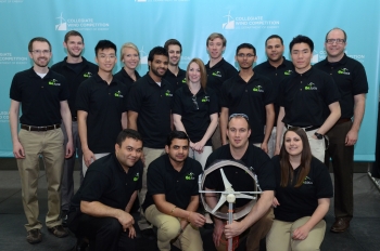 The University of Massachusetts Lowell -- which developed a transportable wind turbine that charges portable electronic devices -- placed third at the Collegiate Wind Competition. The University of Massachusetts Lowell -- which developed a transportable wind turbine that charges portable electronic devices -- placed third at the Collegiate Wind Competition.