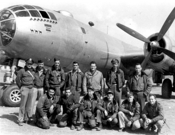 Dr. Green (top row, third from the right) with his B-29 crew members in Xian, China. | Image courtesy of Dr. Alex Green. Dr. Green (top row, third from the right) with his B-29 crew members in Xian, China. | Image courtesy of Dr. Alex Green.