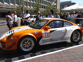 The Porsche 911 GT3R will make its North American debut at the Petit Le Mans in Georgia next Saturday. | Department of Energy Image | Photo by Erin Pierce The Porsche 911 GT3R will make its North American debut at the Petit Le Mans in Georgia next Saturday. | Department of Energy Image | Photo by Erin Pierce