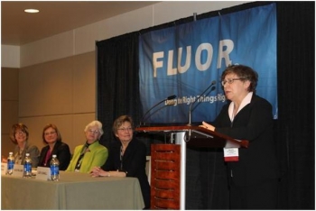 EM Associate Principal Deputy Assistant Secretary Alice Williams, far right, was among the panelists at a Waste Management Conference reception for "Women of Waste Management," attended by more than 160 people. The panel of four women discussed their views on how technology and workplace practices impact the influence and success of women in the workplace. The event was sponsored by Fluor. For each participant in attendance, Fluor donated $25 to the Women for Wounded Warriors organization, which provides guidance and support to spouses of wounded service members. The event raised $4,000 for the organization. Los Alamos National Laboratory Deputy Director Beth Sellers, pictured far left, also represented DOE on the panel. EM Associate Principal Deputy Assistant Secretary Alice Williams, far right, was among the panelists at a Waste Management Conference reception for "Women of Waste Management," attended by more than 160 people. The panel of four women discussed their views on how technology and workplace practices impact the influence and success of women in the workplace. The event was sponsored by Fluor. For each participant in attendance, Fluor donated $25 to the Women for Wounded Warriors organization, which provides guidance and support to spouses of wounded service members. The event raised $4,000 for the organization. Los Alamos National Laboratory Deputy Director Beth Sellers, pictured far left, also represented DOE on the panel.