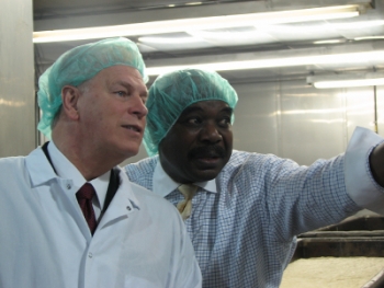 Ohio Governor Ted Strickland (left) got a tour of the New Horizons Baking Company with CEO Tim Brown this winter to announce the grant.| Photo courtesy of New Horizons Baking Company Ohio Governor Ted Strickland (left) got a tour of the New Horizons Baking Company with CEO Tim Brown this winter to announce the grant.| Photo courtesy of New Horizons Baking Company