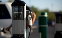 An electric charging station for electric vehicles is located at the Hanford site. An electric charging station for electric vehicles is located at the Hanford site.