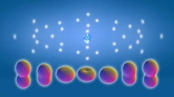 A classical diagram of a krypton atom shows its 36 electrons arranged in shells. | Photo Courtesy of: Berkeley Lab. A classical diagram of a krypton atom shows its 36 electrons arranged in shells. | Photo Courtesy of: Berkeley Lab.