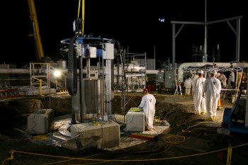 The concrete âcoreâ is removed from Tank C-105 after workers cut a 55-inch hole in the tank dome. The concrete âcoreâ is removed from Tank C-105 after workers cut a 55-inch hole in the tank dome.