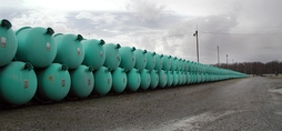 Cylinders containing depleted uranium hexafluoride. Cylinders containing depleted uranium hexafluoride.