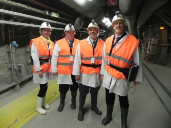 The EM delegation tours the underground installations of the Underground Research Laboratory in France; EM Lead International Affairs Specialist Ana Han, left to right, EM Deputy Assistant Secretary for Waste Management Frank Marcinowski, Carlsbad Field Office Manager Joe Franco and EM Senior Advisor Dave Huizenga. The EM delegation tours the underground installations of the Underground Research Laboratory in France; EM Lead International Affairs Specialist Ana Han, left to right, EM Deputy Assistant Secretary for Waste Management Frank Marcinowski, Carlsbad Field Office Manager Joe Franco and EM Senior Advisor Dave Huizenga.