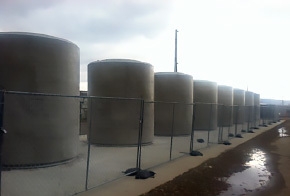 The first group of eight concrete storage casks for the West Valley Demonstration Projectâs high-level waste. The first group of eight concrete storage casks for the West Valley Demonstration Projectâs high-level waste.