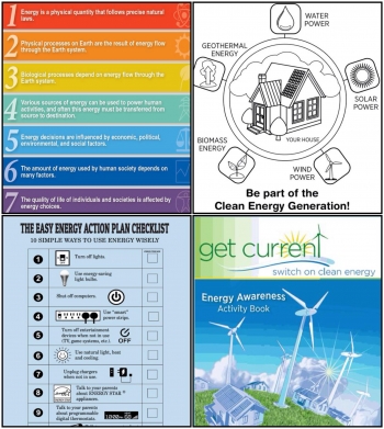 The Energy Department has several free resources that help educators teach students about clean energy including (clockwise, from top left) the <a href="http://energy.gov/eere/education/downloads/get-free-copy-energy-literacy-framework">Energy Literacy Framework</a>, the <em>Get Current</em> <a href="http://www1.eere.energy.gov/education/pdfs/coloringbook_2010.pdf">Coloring Book</a>, <a href="http://www1.eere.energy.gov/education/pdfs/activitybook_2010.pdf">Energy Awareness Activity Book</a>, and <a href="http://www1.eere.energy.gov/education/pdfs/energyactionlist.pdf">Energy Action Checklist</a>. The Energy Department has several free resources that help educators teach students about clean energy including (clockwise, from top left) the <a href="http://energy.gov/eere/education/downloads/get-free-copy-energy-literacy-framework">Energy Literacy Framework</a>, the <em>Get Current</em> <a href="http://www1.eere.energy.gov/education/pdfs/coloringbook_2010.pdf">Coloring Book</a>, <a href="http://www1.eere.energy.gov/education/pdfs/activitybook_2010.pdf">Energy Awareness Activity Book</a>, and <a href="http://www1.eere.energy.gov/education/pdfs/energyactionlist.pdf">Energy Action Checklist</a>.