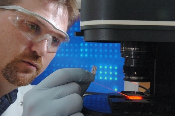 Biochemist Dan Schabacker uses microbial forensics technology -- using proteins in microbes to get clues about how they were created -- to detect where organisms, such as anthrax spores, came from. | Courtesy of Argonne National Laboratory Biochemist Dan Schabacker uses microbial forensics technology -- using proteins in microbes to get clues about how they were created -- to detect where organisms, such as anthrax spores, came from. | Courtesy of Argonne National Laboratory