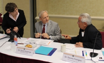 Associate Principal Deputy Assistant Secretary Alice Williams, left, and EM Senior Advisor Dave Huizenga, center, talk with Environmental Management Advisory Board Vice-Chair Dennis Ferrigno at the recent board meeting. Associate Principal Deputy Assistant Secretary Alice Williams, left, and EM Senior Advisor Dave Huizenga, center, talk with Environmental Management Advisory Board Vice-Chair Dennis Ferrigno at the recent board meeting.
