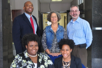 (Front, left to right) Lacey Wicks, junior at Jackson State University in Mississippi; JeTara Brown, senior at Tennessee State University (Back left to right) Daryl Green, HBCU-MSI coordinator for OREM; Susan Cange, acting OREM manager; Jay Mullis, acting OREM deputy manager (Front, left to right) Lacey Wicks, junior at Jackson State University in Mississippi; JeTara Brown, senior at Tennessee State University (Back left to right) Daryl Green, HBCU-MSI coordinator for OREM; Susan Cange, acting OREM manager; Jay Mullis, acting OREM deputy manager
