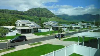 Set in the Waianae Valley of Oahu, Kaupuni Village is the first net-zero energy affordable housing community in Hawaii.| Photo by Ryan Siphers / Group 70, NREL 20155 Set in the Waianae Valley of Oahu, Kaupuni Village is the first net-zero energy affordable housing community in Hawaii.| Photo by Ryan Siphers / Group 70, NREL 20155