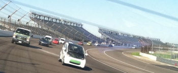Hybrid vehicles circle the track at Indianapolis Motor Speedway as part of the inaugural Clean Cities Stakeholder Summit Hybrid vehicles circle the track at Indianapolis Motor Speedway as part of the inaugural Clean Cities Stakeholder Summit
