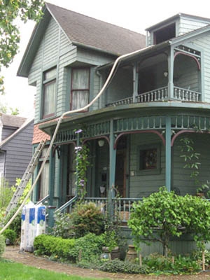 Insulation is blown into the home of Roy and Kim Fox in Portland, Ore. EcoTech modified its equipment to avoid damaging the home, which was built in 1884. | Photo courtesy of Roy Fox | Insulation is blown into the home of Roy and Kim Fox in Portland, Ore. EcoTech modified its equipment to avoid damaging the home, which was built in 1884. | Photo courtesy of Roy Fox |