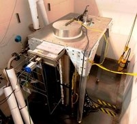 The top of a sodium distillation vessel, where waste enters the system. The top of a sodium distillation vessel, where waste enters the system.