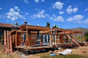 It took six months and nearly 60 students to build Stanfordâs Start.Home, a house that aims to lower the entry barrier for an ultra-efficient house and make sustainability trendy. | Photo courtesy of Stanford. It took six months and nearly 60 students to build Stanfordâs Start.Home, a house that aims to lower the entry barrier for an ultra-efficient house and make sustainability trendy. | Photo courtesy of Stanford.