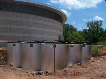 Ice storage coolers lie next to the central plant for the American Indian Cultural Center and Museum in Oklahoma City, OK. | Photo courtesy of the American Indian Cultural Center and Museum | Ice storage coolers lie next to the central plant for the American Indian Cultural Center and Museum in Oklahoma City, OK. | Photo courtesy of the American Indian Cultural Center and Museum |