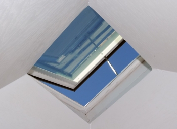 A skylight can provide lighting, ventilation, views, and sometimes emergency egress. | Photo courtesy of Thomas Kelsey/U.S. Department of Energy Solar Decathlon
A skylight can provide lighting, ventilation, views, and sometimes emergency egress. | Photo courtesy of Thomas Kelsey/U.S. Department of Energy Solar Decathlon