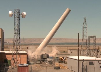 Workers safely demolished a 175-foot-high exhaust stack at the Hanford Site in southeastern Washington state, a project supported by $420,000 in Recovery Act funds Workers safely demolished a 175-foot-high exhaust stack at the Hanford Site in southeastern Washington state, a project supported by $420,000 in Recovery Act funds