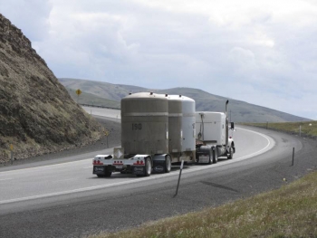 A transuranic waste shipment travels on an approved shipping route to the Waste Isolation Pilot Plant A transuranic waste shipment travels on an approved shipping route to the Waste Isolation Pilot Plant