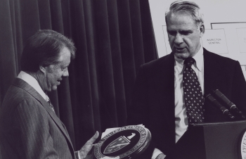 President Carter Inspects the New Department of Energy Seal