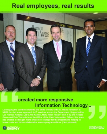Travis Howerton (NNSA), Anil Karmel (LANL), Mary Helen Hitson (Y-12), Robbie Green and Pete Tseronis (OCIO)