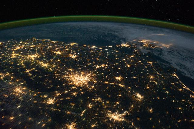 Southeastern U.S. at Night (NASA, International Space Station, 10/18/11) This is one of a series of night time images photographed by the Expedition 29 crew from the International Space Station. It features Southeastern United States centered near Atlanta. The Florida peninsula is visible under clouds (lower right). Southeastern U.S. at Night (NASA, International Space Station, 10/18/11) This is one of a series of night time images photographed by the Expedition 29 crew from the International Space Station. It features Southeastern United States centered near Atlanta. The Florida peninsula is visible under clouds (lower right).
