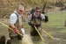 Oak Ridge scientists Kelly Roy, left, and Trent Jett collect fish samples in 2011 to support
research on the impacts of the treatment in Tims Branch, a small stream at the Savannah
River Site.