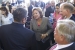 New Mexico Governor Susana Martinez greets Terry Aguilar, governor of San Ildefonso Pueblo, while Frank Marcinowski (lower right), EM deputy assistant secretary of waste management, and Dan Cox, LANL associate deputy director for environmental affairs, look on.