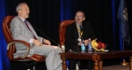 Senior Advisor for Environmental Management David Huizenga, left, provides an update on the EM program at the recent Intergovernmental Meeting with the DOE as California Office of the Attorney General Supervising Deputy Attorney General Brian Hembacher listens.