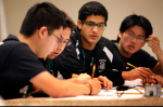 Members of the Los Alamos High School team, Los Alamos, New Mexico, concentrates on the answer to a question at the 2012 National Science Bowl in Washington D.C. on April 29, 2012. | Photograph by Dennis Brack, Office of Science