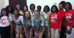 Dot Harris, Director of the Office of Economic Impact and Diversity (pictured in middle of photo) with a group of Girl Scouts and Girls Inc members during a mentoring session after the White House Title IX Anniversary celebration on Wednesday. 