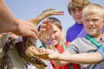 Lone Oak Middle School sixth-graders pet a mallard hen at the third annual Eco Fair May 15 in West Kentucky Wildlife Management Area.