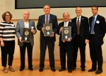 Oak Ridge Office (ORO) of EM Deputy Manager Sue Cange, left to right, former ORO Manager Jim Hall, former ORO Manager Joe LaGrone, former ORO Manager Gerald Boyd, EM Senior Advisor Dave Huizenga and ORO EM Manager Mark Whitney take the stage after the showing of “30 Years in 30 Minutes.”