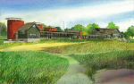 Watercolor print of the Aldo Leopold Nature Center (ALNC) with new facilities.  
